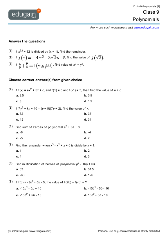 Maths Problems with Answers - Grade 9