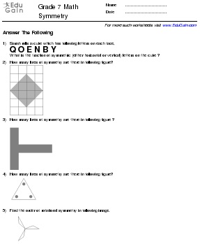 Grade 7 Math Worksheets and Problems: Symmetry : EduGain Global