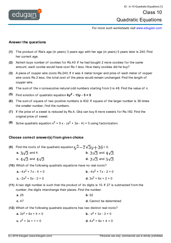 Quadratic Equations