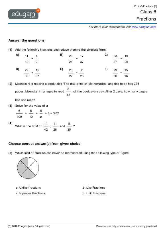 fraction problem solving questions grade 6